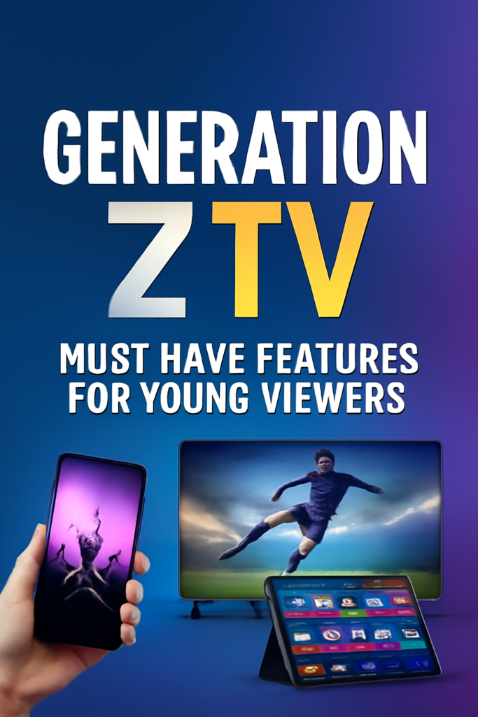 Generation Z TV features illustrated with a smartphone, smart TV and tablet showing modern digital content, representing streaming trends for young viewers in 2026